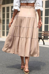 Elastic Waist Tiered Midi Skirt Ins Street