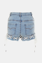 Lace-Up Cutout Denim Shorts Ins Street