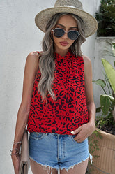 Leopard Print Ruffled Neck Tank Top Ins Street