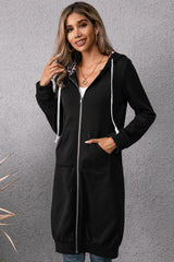 Leopard Spliced Drawstring Zip Up Hoodie Dress Ins Street