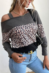 Leopard Print Color Block Cold Shoulder Top Ins Street