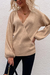 Lantern Sleeve Surplice Knit Sweater Ins Street