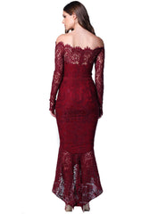 Elegance Lace Trumpet Dress - Wine Ins Street