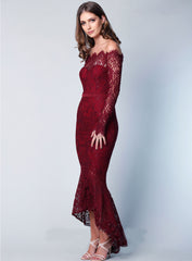 Elegance Lace Trumpet Dress - Wine Ins Street