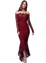 Elegance Lace Trumpet Dress - Wine Ins Street