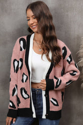 Leopard Ribbed Trim Drop Shoulder Cardigan Ins Street