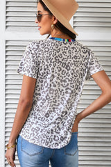 Leopard Print V-Neck Tee Shirt Ins Street