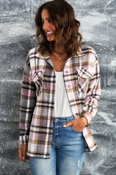 Plaid Button Front Shirt Jacket with Breast Pockets Ins Street