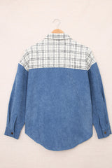 Plaid Color Block Curved Hem Shirt Jacket Ins Street