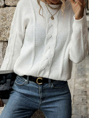 Dropped Shoulder Round Neck Cable-Knit Sweater Ins Street