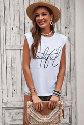 Padded Shoulder Letter Print Tank Top Ins Street