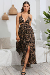 Leopard Deep V Tie Back Split Dress Ins Street