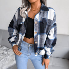 Plaid Button Cuff Long Sleeve Jacket Ins Street