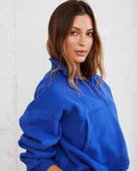 Athletic Cotton Blend Pocketed Half Zip Pullover - Cobalt Blue - FINAL SALE InsStreet