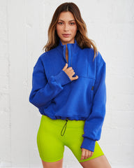 Athletic Cotton Blend Pocketed Half Zip Pullover - Cobalt Blue - FINAL SALE InsStreet