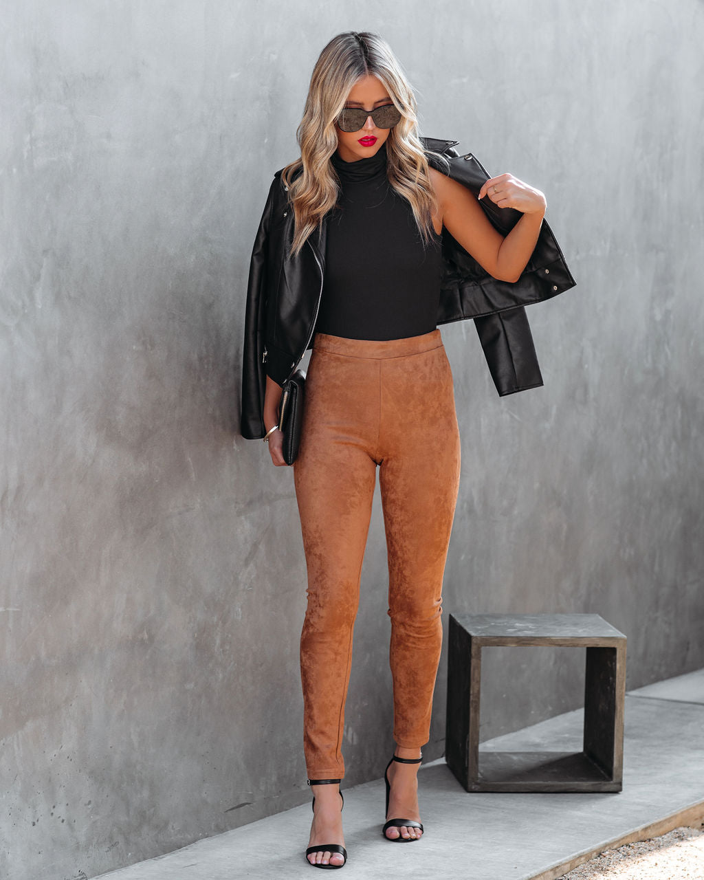Arlette High Rise Faux Suede Legging - Camel InsStreet
