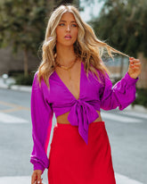 Brenda Satin Tie Front Crop Blouse - Magenta - FINAL SALE Ins Street