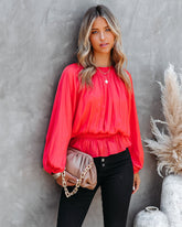 Cappa Satin Peplum Blouse - Coral - FINAL SALE Ins Street