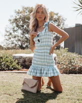 Carmella Smocked Gingham Tie Strap Dress Ins Street