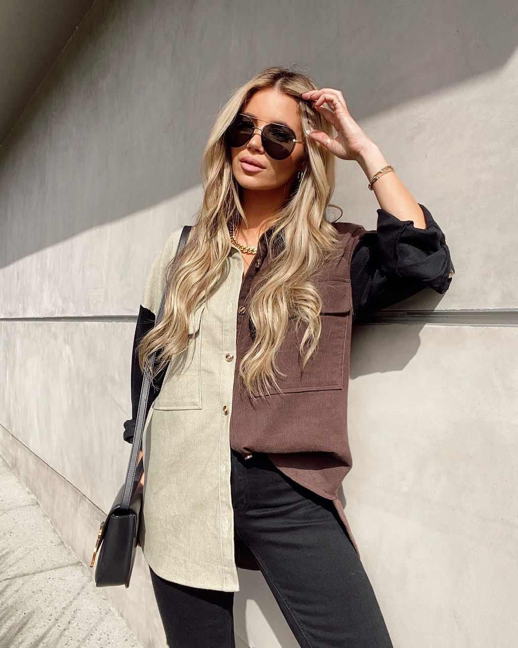 Lisha Cotton Colorblock Corduroy Shacket Ins Street