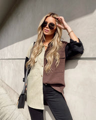 Lisha Cotton Colorblock Corduroy Shacket Ins Street