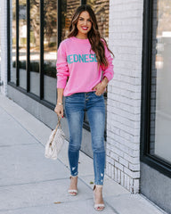 Wednesday Wearing Pink Knit Sweater Ins Street