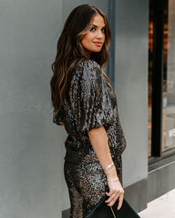 Ziah Sequin Puff Sleeve Blouse - Black Ins Street