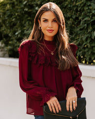 Eleanora Crochet Ruffle Blouse - Wine Ins Street