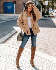 Martha Pocketed Drape Sherpa Jacket - Tan Ins Street