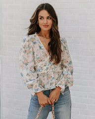 Malaia Floral Crochet Peplum Top - Ivory Multi Ins Street