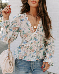 Malaia Floral Crochet Peplum Top - Ivory Multi Ins Street