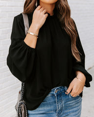Zea Ruffle Mock Neck Blouse - Black Ins Street