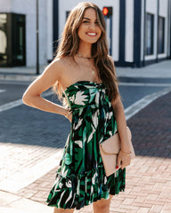 Hosta Leaf Strapless Tie Front Babydoll Dress Ins Street