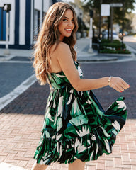 Hosta Leaf Strapless Tie Front Babydoll Dress Ins Street