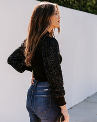 From A Dream Sequin Mock Neck Knit Top - Black Ins Street