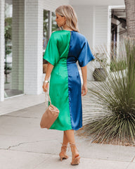 Essex Satin Colorblock Twist Midi Dress - Navy Green - FINAL SALE Ins Street