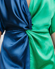 Essex Satin Colorblock Twist Midi Dress - Navy Green - FINAL SALE Ins Street