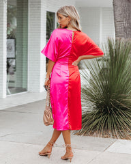 Essex Satin Colorblock Twist Midi Dress - Red Pink - FINAL SALE Ins Street