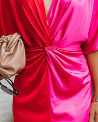 Essex Satin Colorblock Twist Midi Dress - Red Pink - FINAL SALE Ins Street