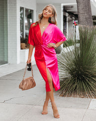 Essex Satin Colorblock Twist Midi Dress - Red Pink - FINAL SALE Ins Street