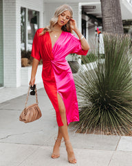 Essex Satin Colorblock Twist Midi Dress - Red Pink - FINAL SALE Ins Street