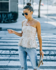 Bellany Strapless Tweed Peplum Top - Ivory Pink InsStreet