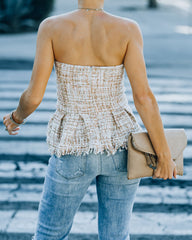 Bellany Strapless Tweed Peplum Top - Ivory Pink InsStreet