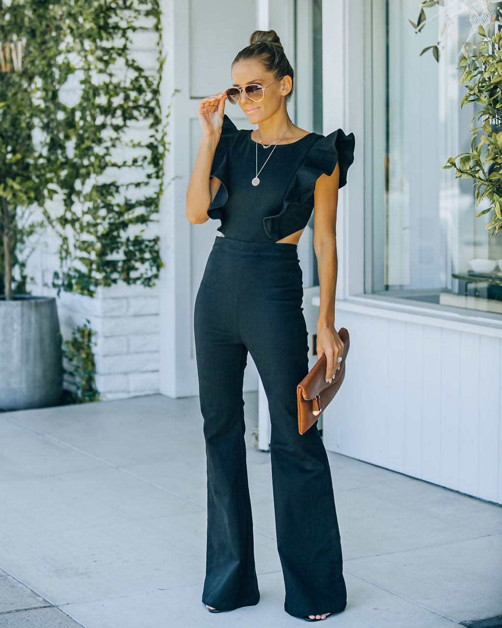 Kadie Cotton Blend Flared Denim Jumpsuit - Black Ins Street