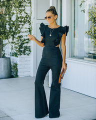 Kadie Cotton Blend Flared Denim Jumpsuit - Black Ins Street