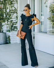 Kadie Cotton Blend Flared Denim Jumpsuit - Black Ins Street