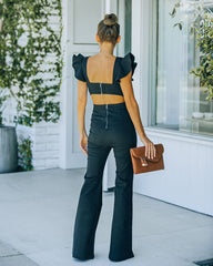 Kadie Cotton Blend Flared Denim Jumpsuit - Black Ins Street