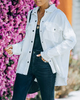 Cotton Rock & Roll Frayed Utility Jacket - White ELAN-001
