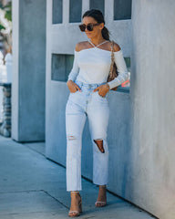 Rana Ribbed Cold Shoulder Knit Top - Off White - FINAL SALE Ins Street