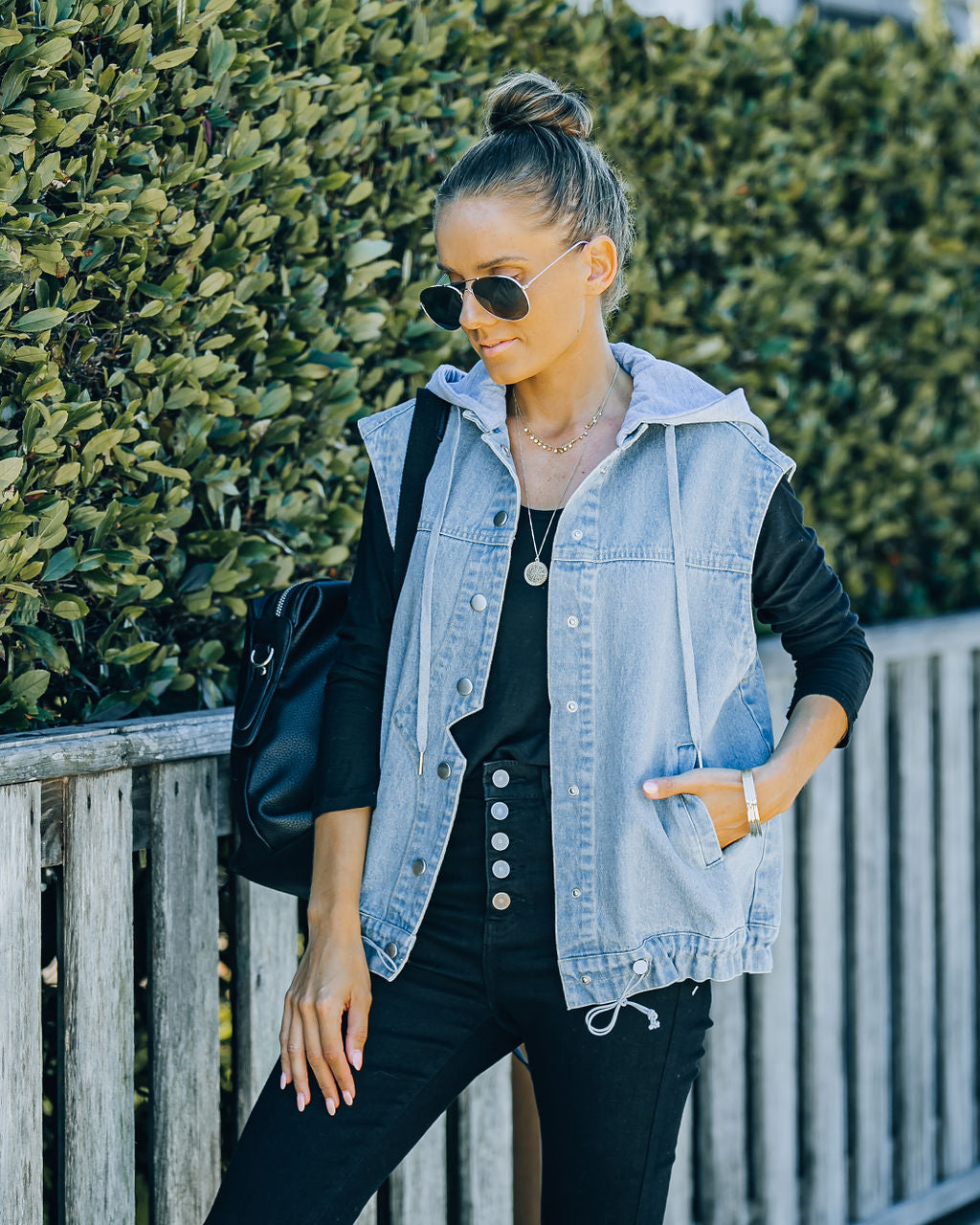 Romee Pocketed Hooded Denim Vest Ins Street